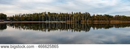 Rotselaar, Flemish Brabant Region, Belgium - 11 11 2022 - Panoramic View Over The De Plas Water Pond