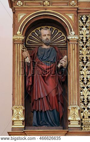 Saint Peter, Statue On The Main Altar In The Parish Church Of Wounded Jesus In Gradec, Croatia