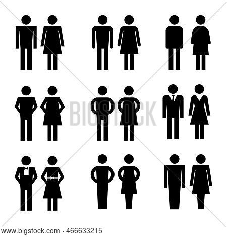Public Toilet Vector Signs. Woman And Man Hygiene Washrooms Symbols. Black Ladies And Gentlemen Wc R