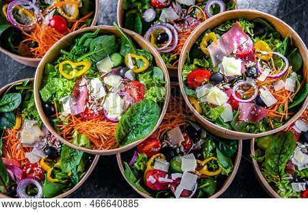 Paper Boxes With Pre-packaged Vegetable Salads Ready For Sale