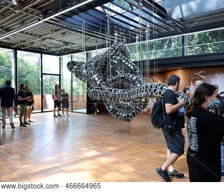 Venice, Italy - September 6, 2022: 59th Venice Art Biennale In Venice. Gyre By Artist Yunchul Kim At