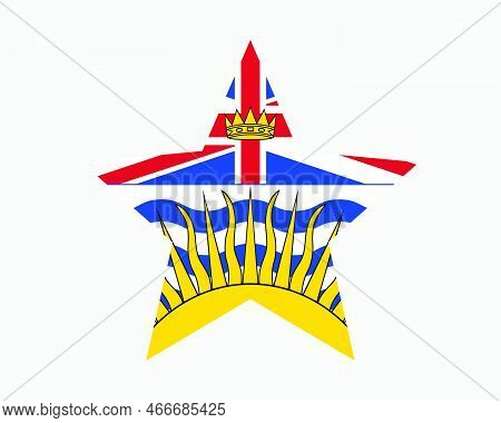 British Columbia Canada Star Flag. Bc Canadian Five Point Star Shape Province Flag. British Columbia