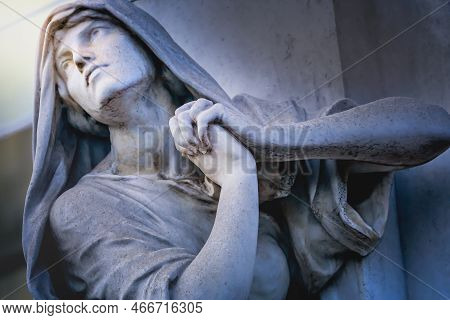 Faithfull Virgin Mary With Praying Hands And Blessing, Looking At The Sky