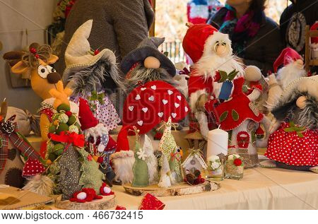 Frascati, Italy - December 4, 2022: Close Up Of Handmade Souvenirs At The Beautiful Christmas Market
