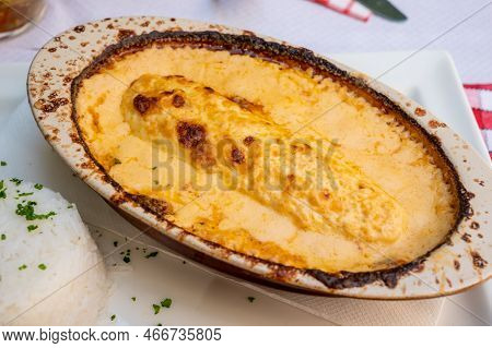 Quenelle, Speciality Of Lyon, Oval-shaped Dumplings Filled With Pike White Fish Served In Creamy Sau