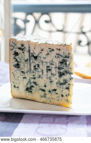 Piece Of Bleu De Laqueuille Semi-hard Aop French Blue Cheese Made From Raw Cow Milk