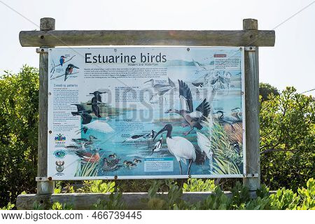 Gansbaai, South Africa - Sep 20, 2022: An Information Board For Estuarine Birds At Uilenkraalsmond I
