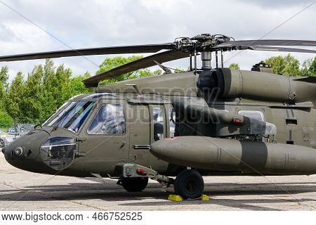 Liepaja, Latvia - August 7, 2022: Us Army Sikorsky Uh-60 Black Hawk Military Helicopter After Landin