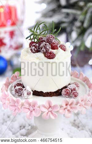 Mousse Cakes With Coconut Cream And Greek Yogurt Over Chocolate Cake Are The Perfect Dessert. Add Wh