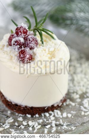 Mousse Cakes With Coconut Cream And Greek Yogurt Over Chocolate Cake Are The Perfect Dessert. Add Wh