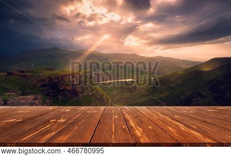 Rays Of Light Pass Through The Clouds, Beautiful Mountain Landscape, Georgia, Caucasus