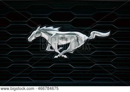 Dubai, Uae, United Arab Emirates - May 25, 2021: Close Up Ford Mustang. Ford Mustang Is Series Of Am