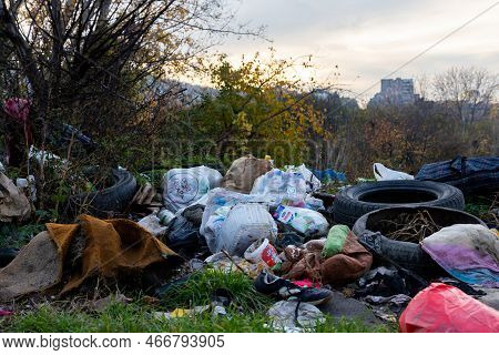 Belgrade, Serbia - November 17, 2022: Garbage And Trash At Landfill Scatered All Over The Place In B