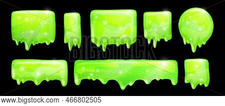 Slime Vector Frame Set, 3d Jelly Liquid Toxic Cartoon Dripping Mucus Kit, Green Halloween Splat. Poi