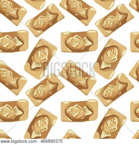 Background Of Korean Cuisine Called Bungeoppang. Street Korean Food On A White Background. Fish-shap