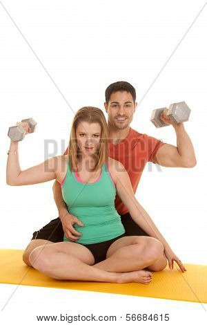 Couple Sit Flex Weights Looking