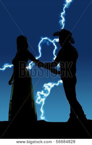 Cowboy Couple Her Try To Leave Silhouette