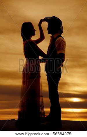Cowboy Couple Silhouette Her Hand His Hat