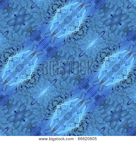 Close Up Of Seamless Background Pattern Of Blue And Gold Macaw Bird Feathers