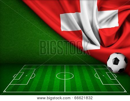 Soccer or football background with flag of Switzerland