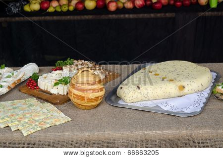 Homemade Organic Curd Cheese With Poppy On Table