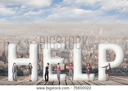 Concept of partner, friends,collaborate with group of business people stand with 3d text. 