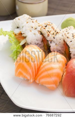 lunch with  sushi dish