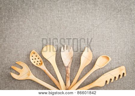 Fanned Display Of Wooden Kitchen Utensils