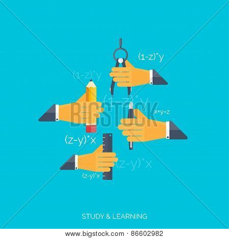 Flat concept education background. Back to school. Distance learning. Study in univercity.