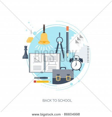 Flat vector illustration. Study and learning concept background. Distance education and online cours