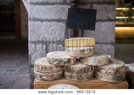 Farm cheese in the grocery market