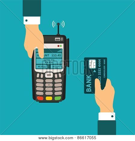 Pos Terminal Usage Vector Concept In Flat Style