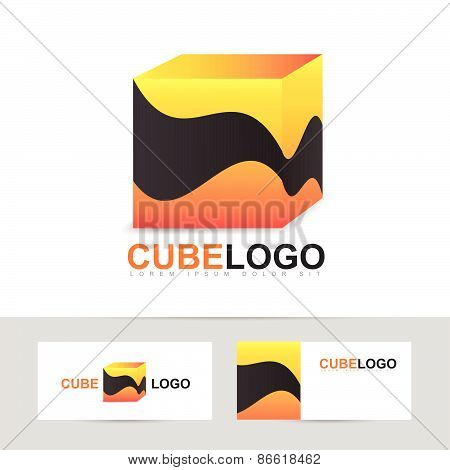 Abstract Orange Cube Logo Vector