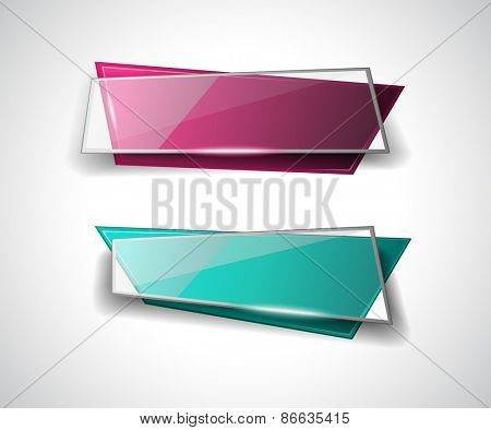 Glass Banner with Abstract Shape and glossy effect with transparent shadows. Idea to use as adtertisement panel, infographic backgrpund, item showcase and so on 