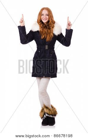 Pretty girl in warm clothes isolated on white