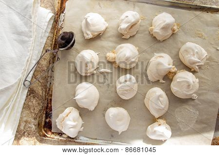 Meringues On Cooking Sheet Top View
