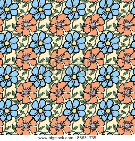 Seamless color pattern with flowers.