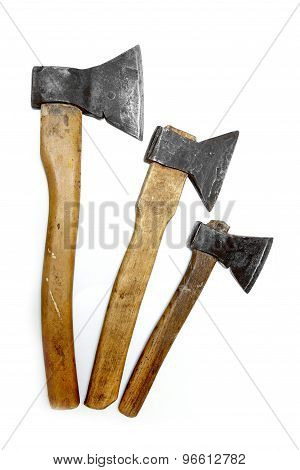 Axes Big Large Medium Small Wooden Handle Working Vintage Isolated Construction Steel Rusted