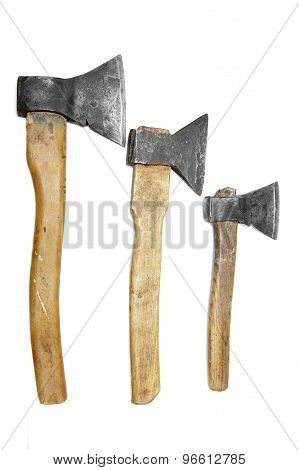 Axes Big Large Medium Small Wooden Handle Working Vintage Isolated Construction Steel Rusted