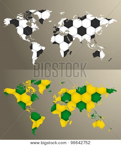 Vector World Map With Soccer Pattern..