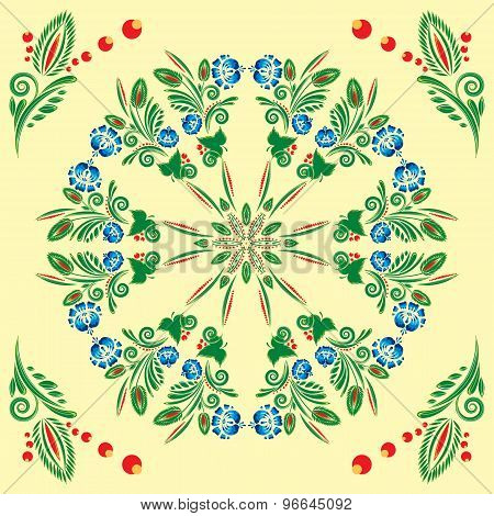 seamless pattern with floral ornament with elements of berries and leaves