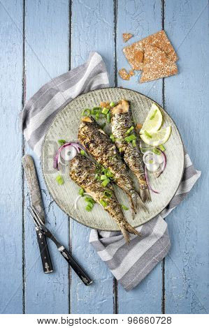 Barbecue Anchovy on Plate
