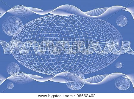 abstract background with geometric shapes balls and waves
