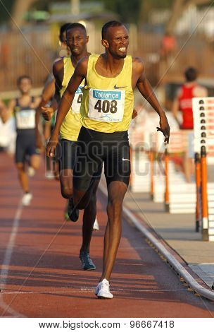 BARCELONA - JULY, 8: Djiboutian athlete Ayanleh Souleiman during 1500 meters of the Athletics International Meeting of Catalan Federation at the Serrahima Stadium on July 8 2015 in Barcelona, Spain