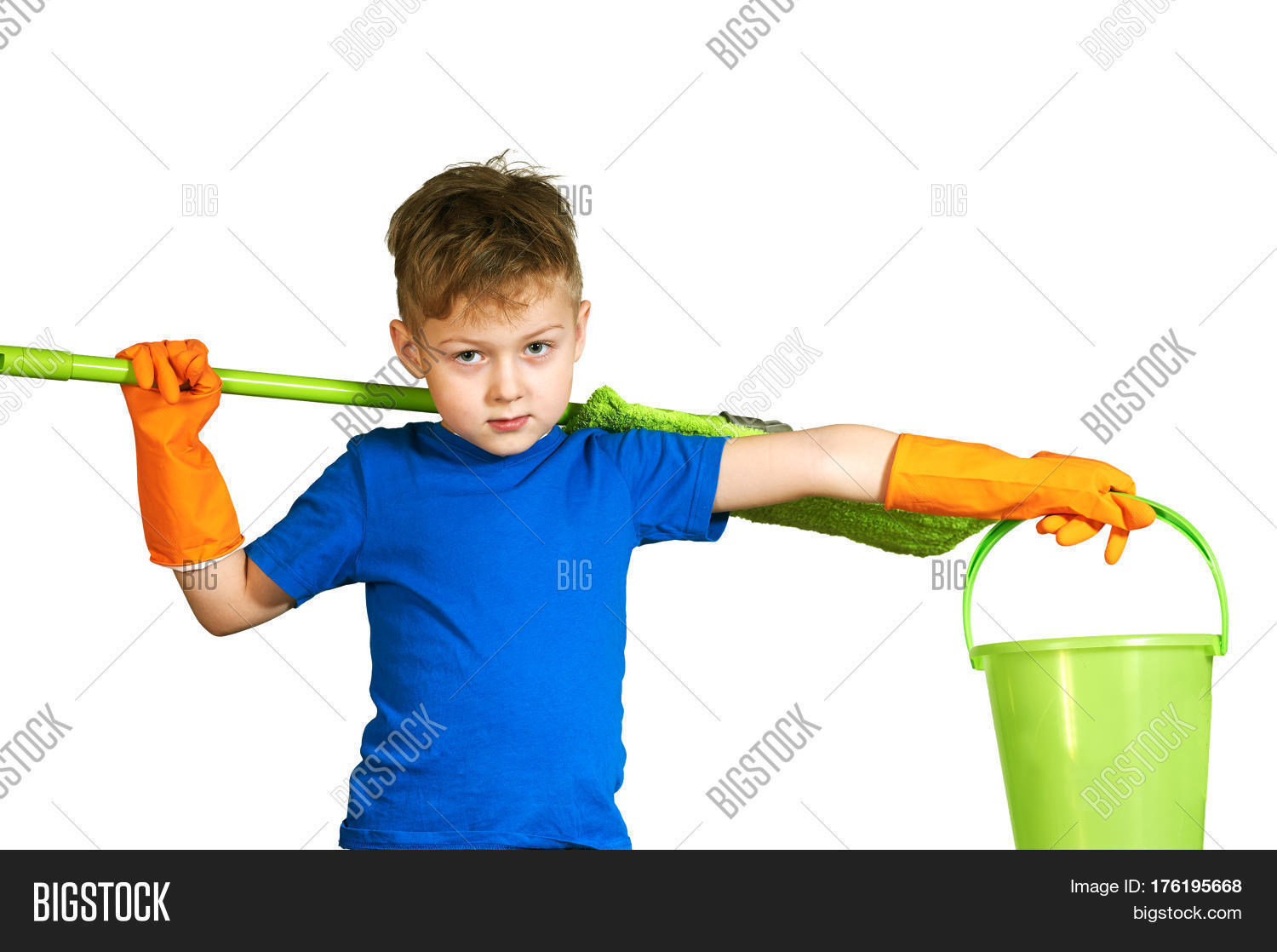 Boy MOP Bucket . Little Helper Image & Photo Bigstock