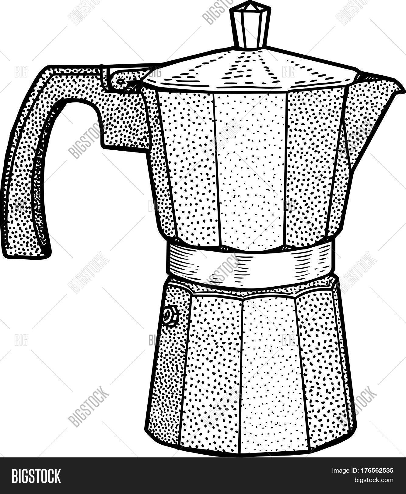 Italian Coffee Maker Illustration Drawing Engraving Ink Line Art Italian Coffee Maker Illustration Drawing Engraving Ink Line Art