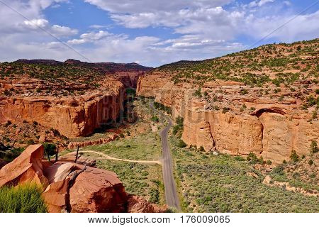 Road through the canyon. Off roading in Escalante National Monument in Utah. United States.