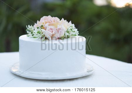 Wedding cake beautiful decorated with pink roses