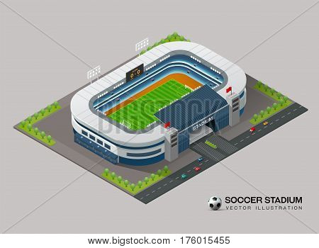 isometric soccer football field stadium vector illustration
