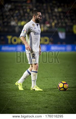 VILLARREAL, SPAIN - FEBRUARY 26: Daniel Carvajal during La Liga match between Villarreal CF and Real Madrid at Estadio de la Ceramica on February 26, 2017 in Villarreal, Spain
